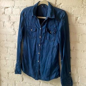 Escada Sport denim / chambray button down shirt $120 small